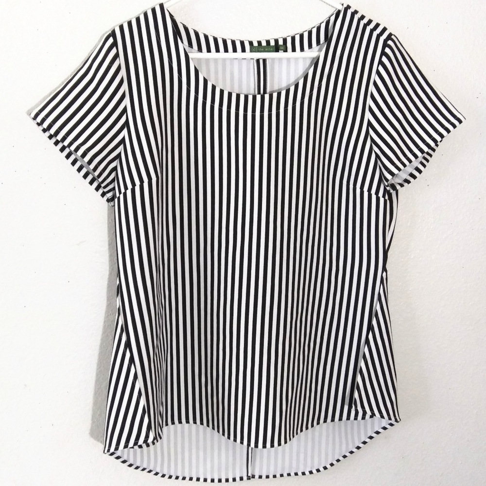 {tl} the letter asymmetrical hi-low striped blouse